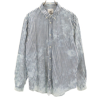 ZARA ザラ ヒッコリーストライプ柄 長袖 ボタンダウンシャツ XL ネイビー 1975