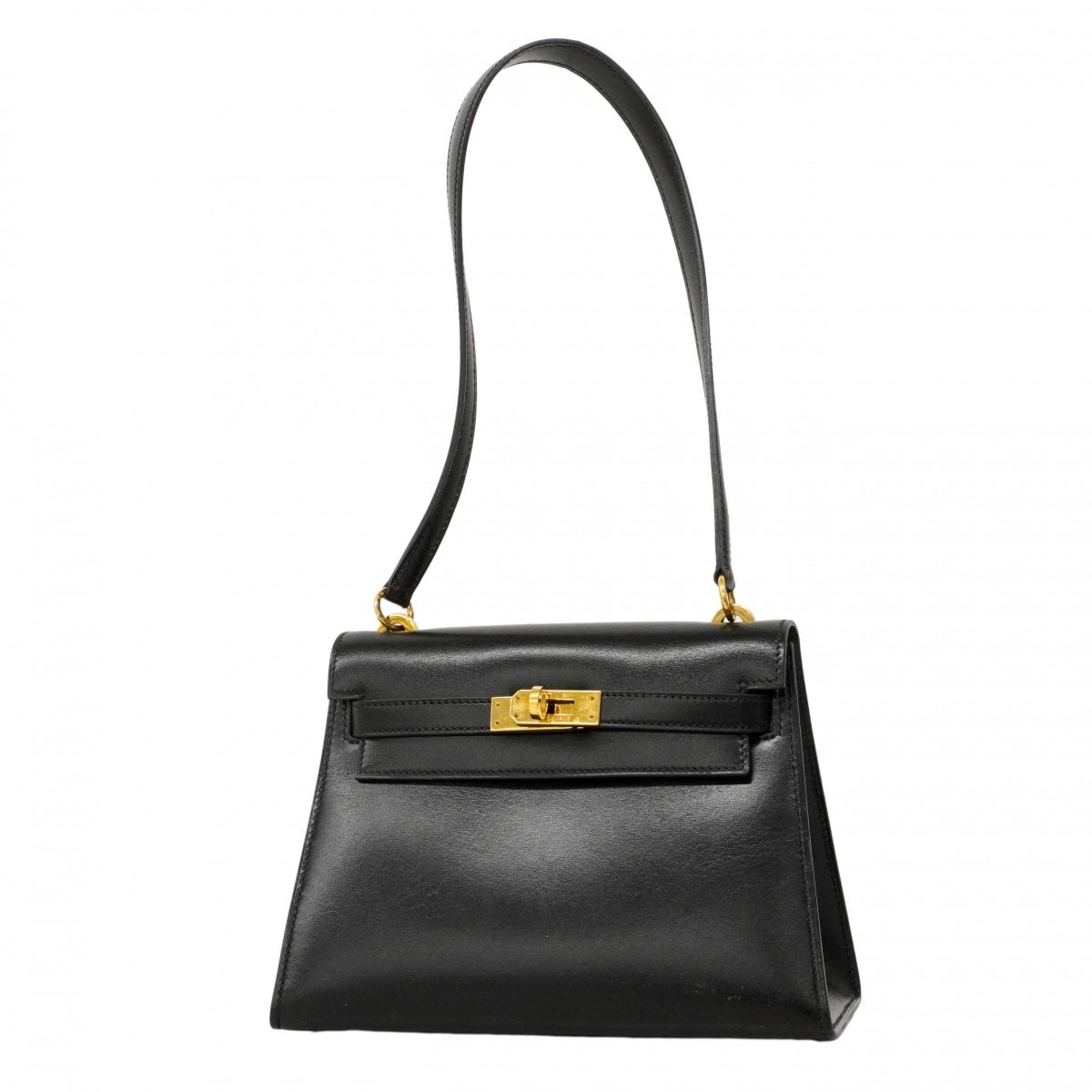 【6dd4688】エルメス ショルダーバッグ ミニケリー20 ボックスカーフ ブラック ゴールド金具【中古】レディース
