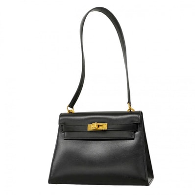 【6dd4688】エルメス ショルダーバッグ ミニケリー20 ボックスカーフ ブラック ゴールド金具【中古】レディース