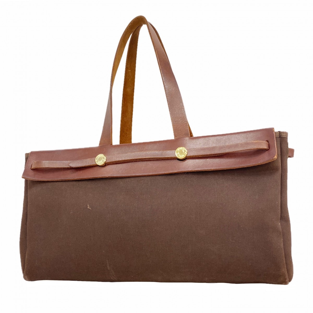 ★SALE【6gd4243】エルメス トートバッグ エールバックカバスMM トワルオフィシエ ブラウン ゴールド金具 □F刻印【中古】メンズ レディース ユニセックス