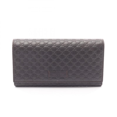 グッチ GUCCI マイクログッチシマ 二つ折り長財布 財布 レザー レディース ブラウン系 449396 【中古】