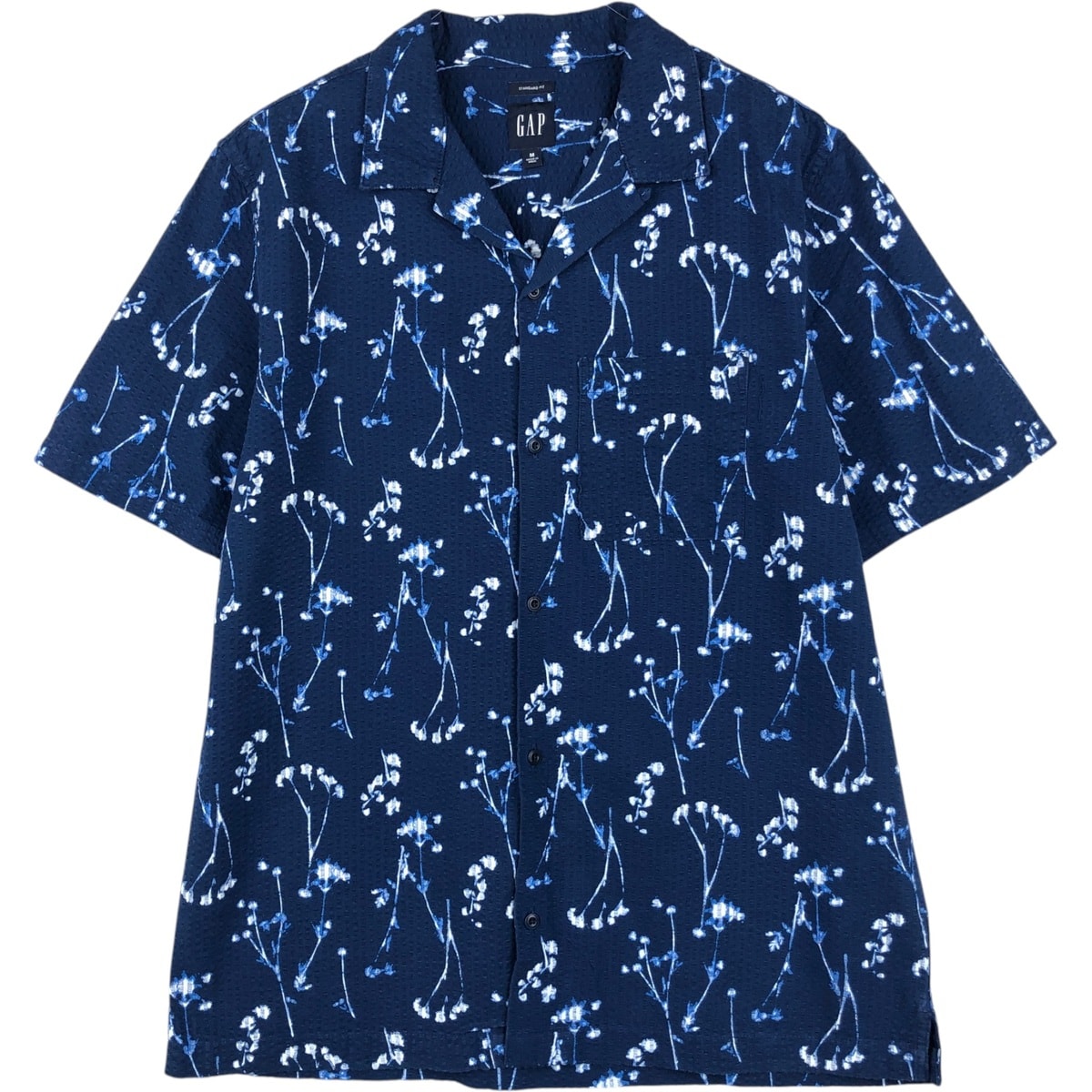 古着 00年代 ギャップ GAP STANDARD FIT 花柄 シアサッカー 半袖 オープンカラー コットンシャツ ボックスシャツ メンズM相当/eaa655402