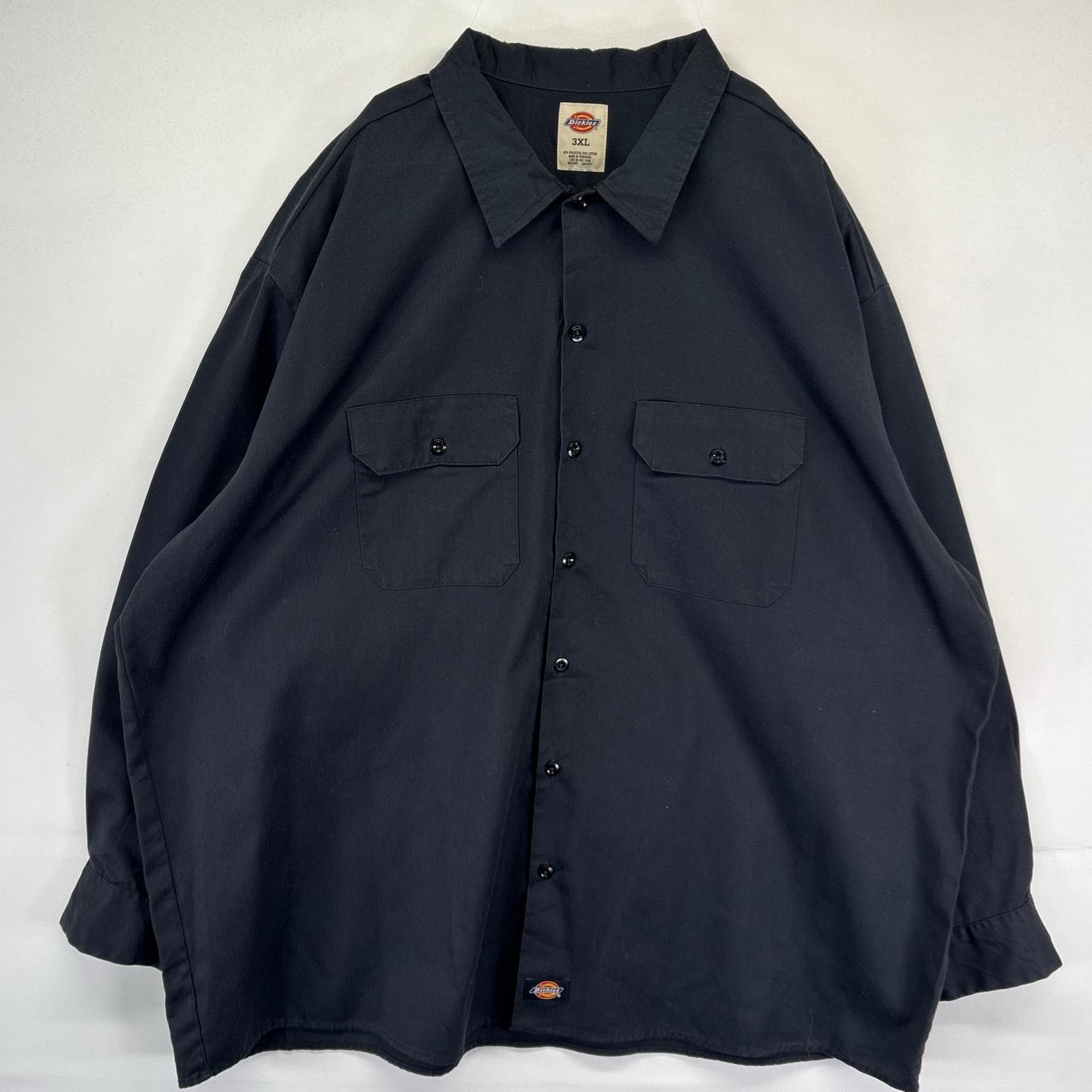 古着 ディッキーズ Dickies 長袖シャツ ワークシャツ 無地 胸ポケット 大きいサイズ 3XL  ブラック メンズ
