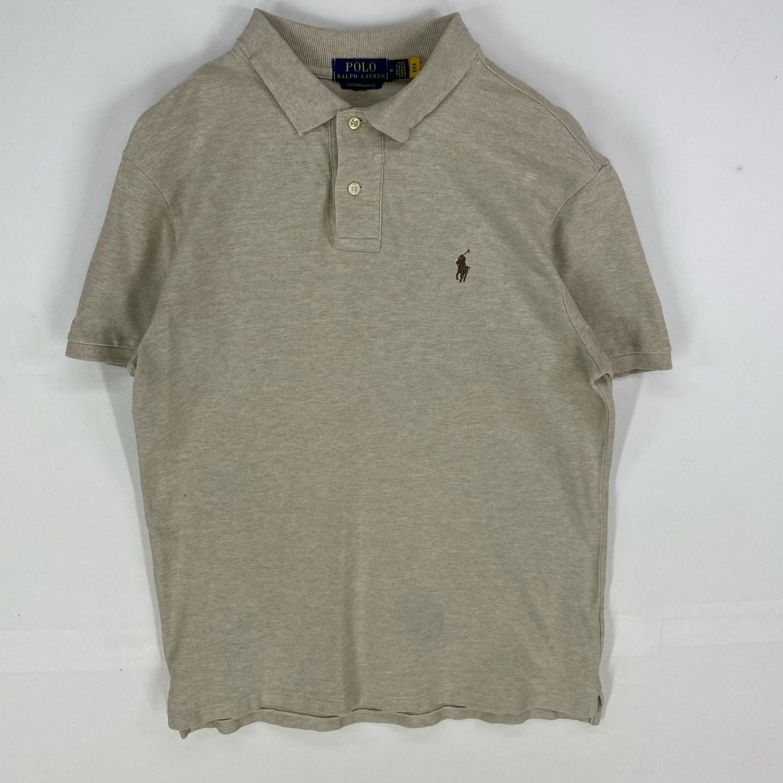 古着 ポロ・ラルフローレン POLO RALPH LAUREN 鹿の子 半袖シャツ ワンポイント 刺繍 ポロシャツ M ベージュ系 メンズ