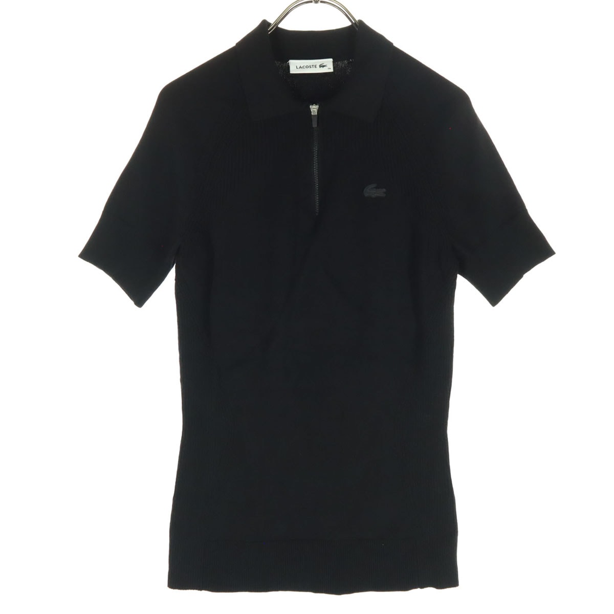 LACOSTE ラコステ ワンポイントロゴ 半袖 ハーフジップ ニット 38 ブラック