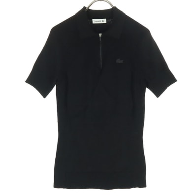 LACOSTE ラコステ ワンポイントロゴ 半袖 ハーフジップ ニット 38 ブラック