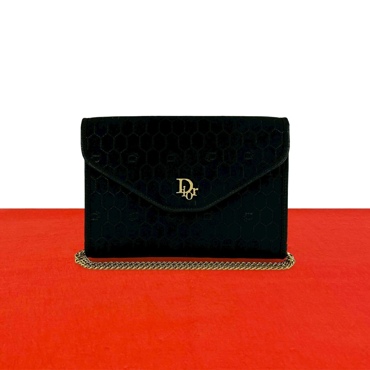 Christian Dior ディオール ハニカム 柄 ロゴ 金具 キャンバス レザー ショルダーバッグ ブラック
 75581