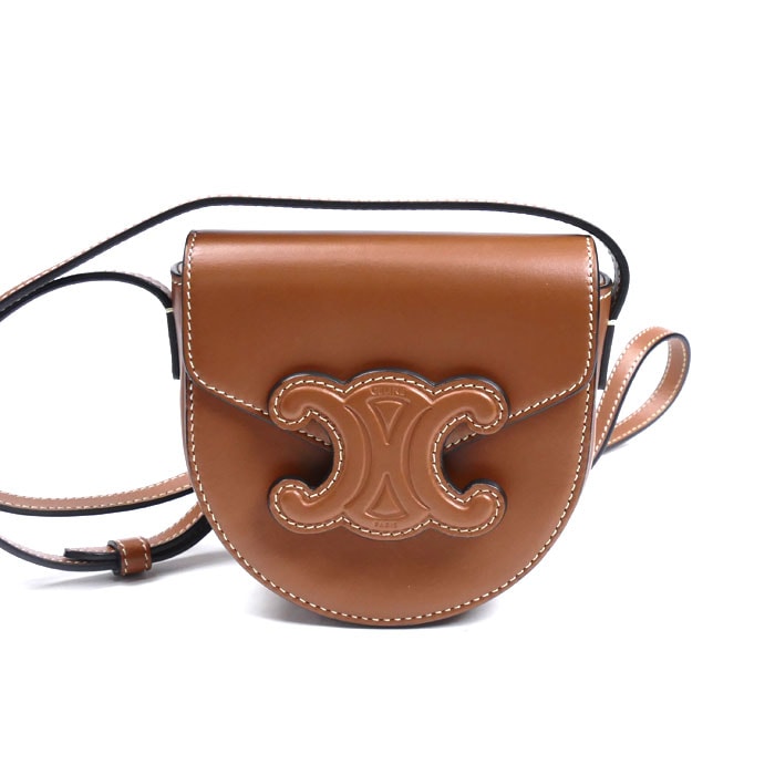 CELINE セリーヌ ミニ ブザス キュイル トリオンフ ショルダーバッグ タン 10J303DPQ4LU レディース【中古】