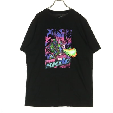 PUMA プーマ コットン フロントプリント 半袖 Tシャツ L ブラック