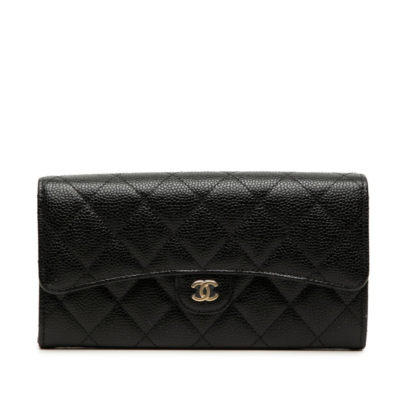 シャネル マトラッセ ココマーク 長財布 ブラック キャビアスキン レディース CHANEL 【中古】