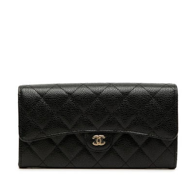 シャネル マトラッセ ココマーク 長財布 ブラック キャビアスキン レディース CHANEL 【中古】