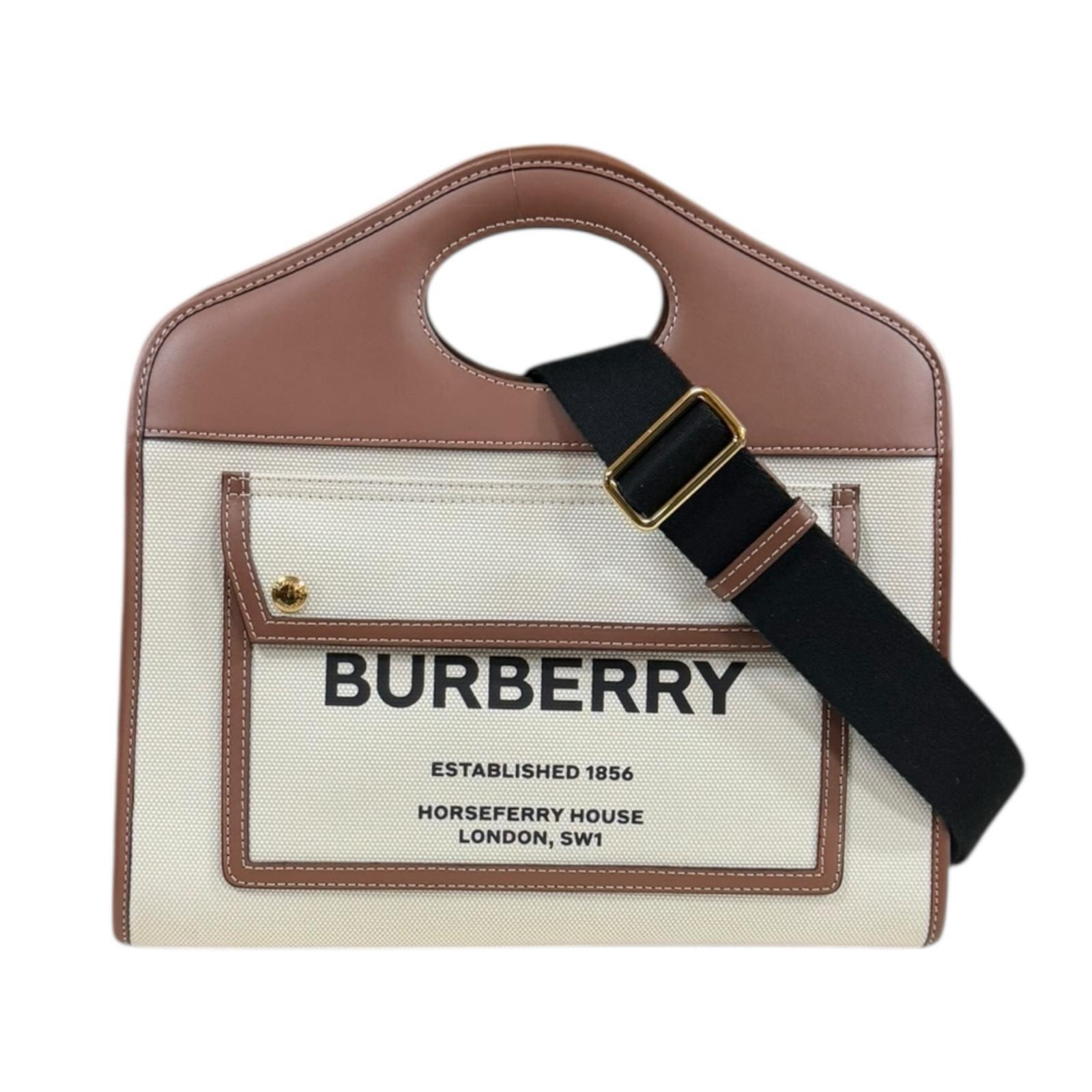 バーバリー ロゴポケット ショルダーバッグ キャンバス 8036784 ベージュ レディース BURBERRY  中古