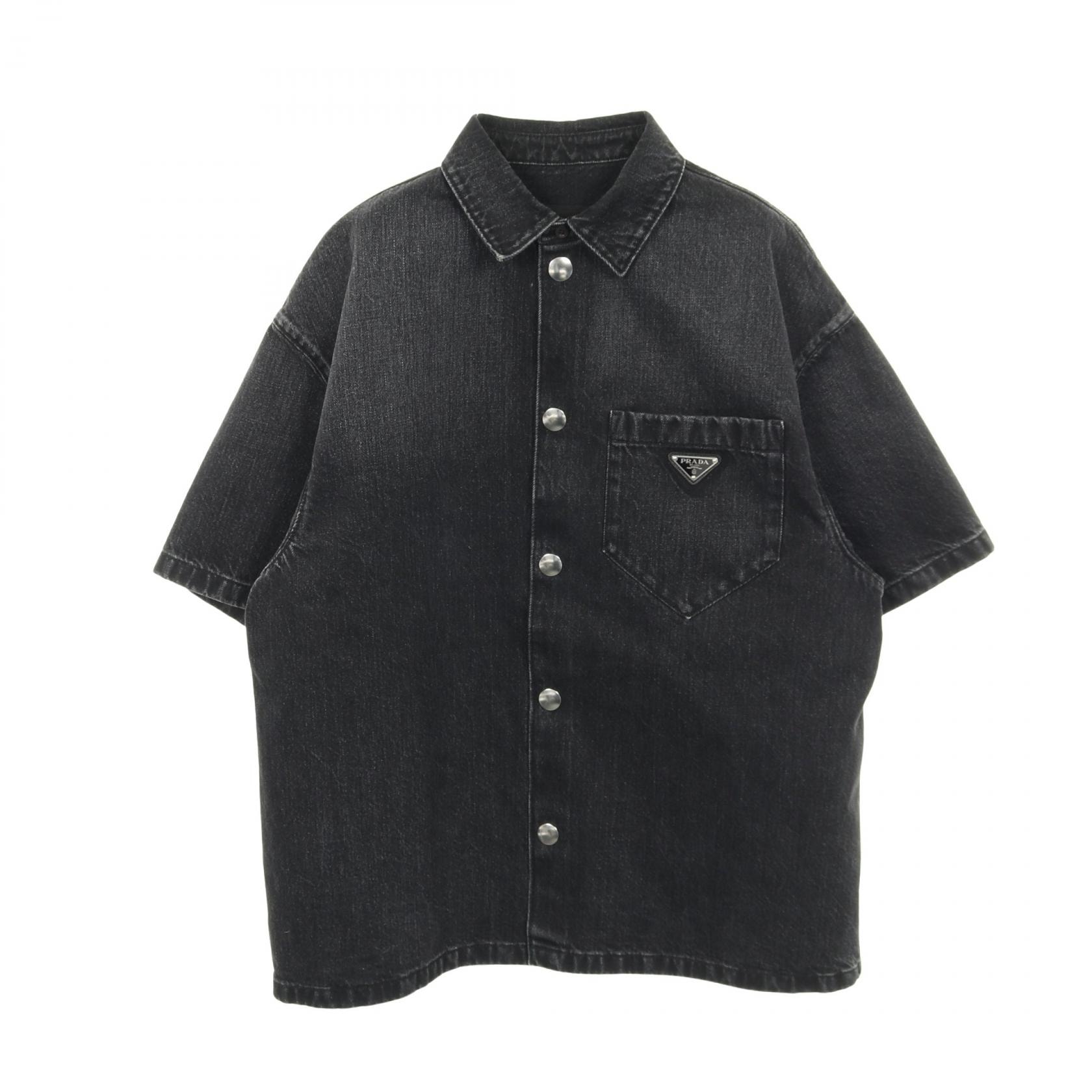 プラダ PRADA トライアングルロゴ 衣料品 トップス コットン メンズ ブラック系 GEC067 【中古】