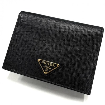 プラダ PRADA サフィアーノ オロ 二つ折り財布 ブラック ゴールド金具 1M0668【鑑定済み】正規品