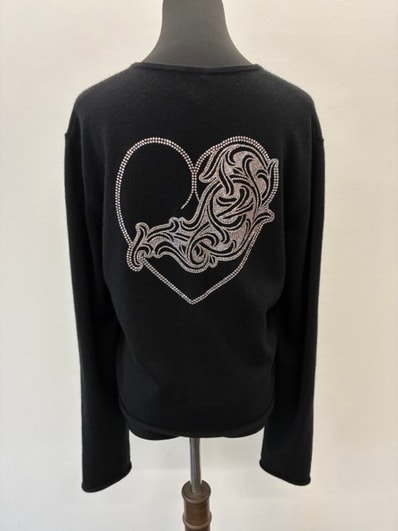 Chrome Hearts Rhinestone Viny Heart Cashmere Cardigan "Black"
