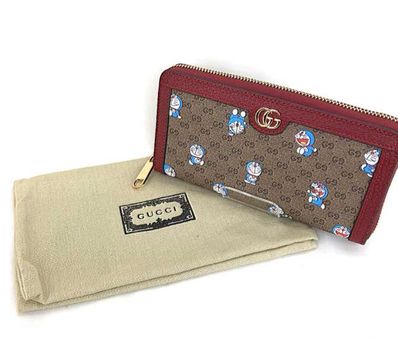 GUCCI x Doraemon GG Supreme Canvas Zip Around Wallet "Beige/Ebony/Cherry Red"