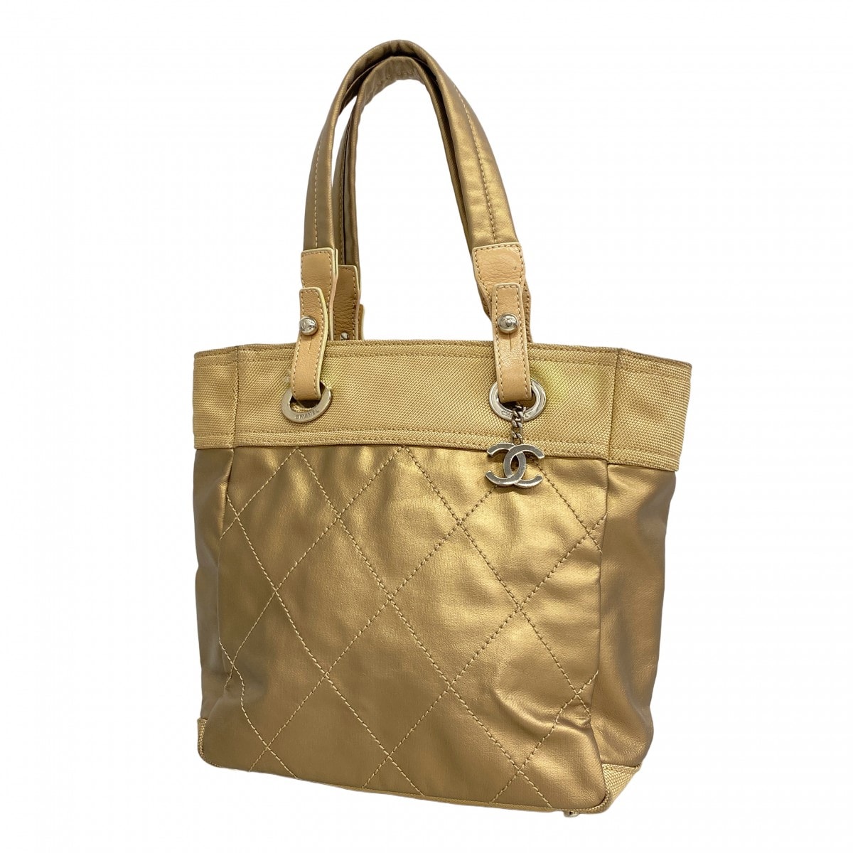 ★SALE【6db1834-k】シャネル トートバッグ パリビアリッツ コーティングキャンバス ベージュ ゴールド シルバー金具【中古】レディース