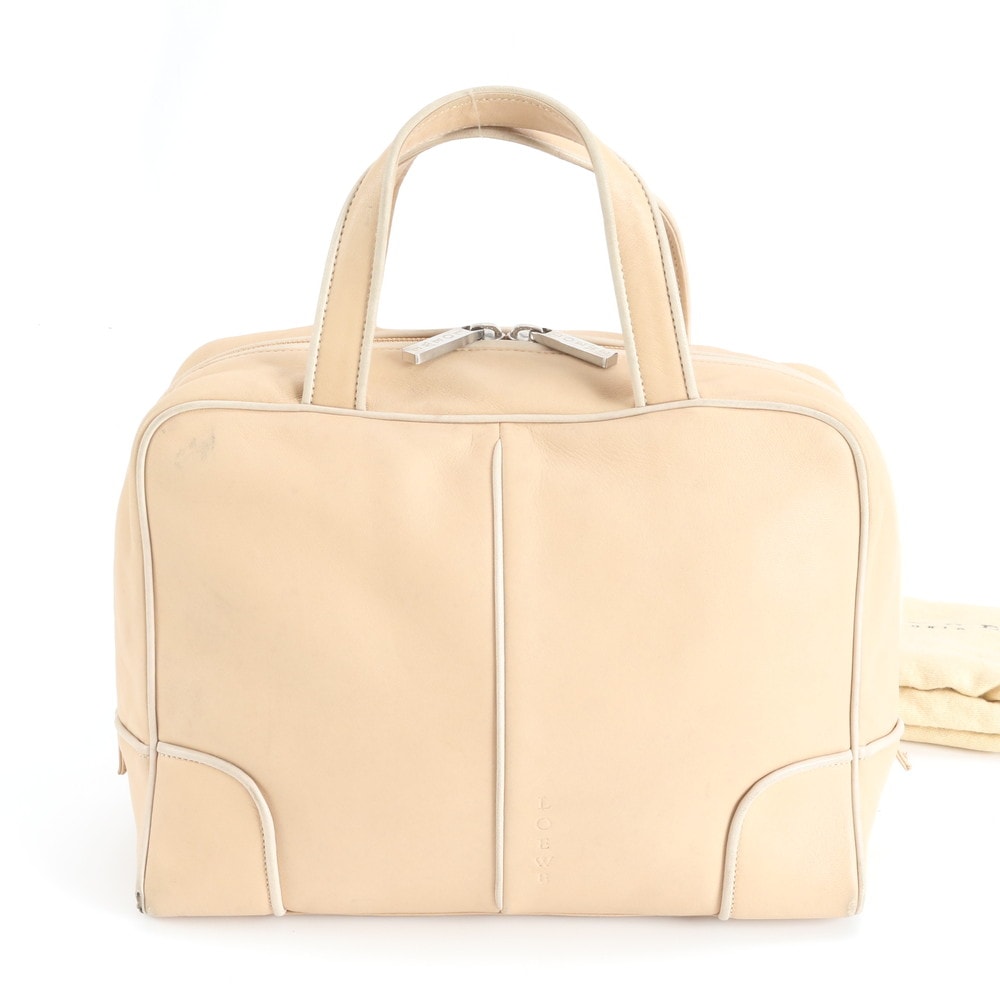 ロエベ ミニ ボストン ベージュハンドバッグ レザー