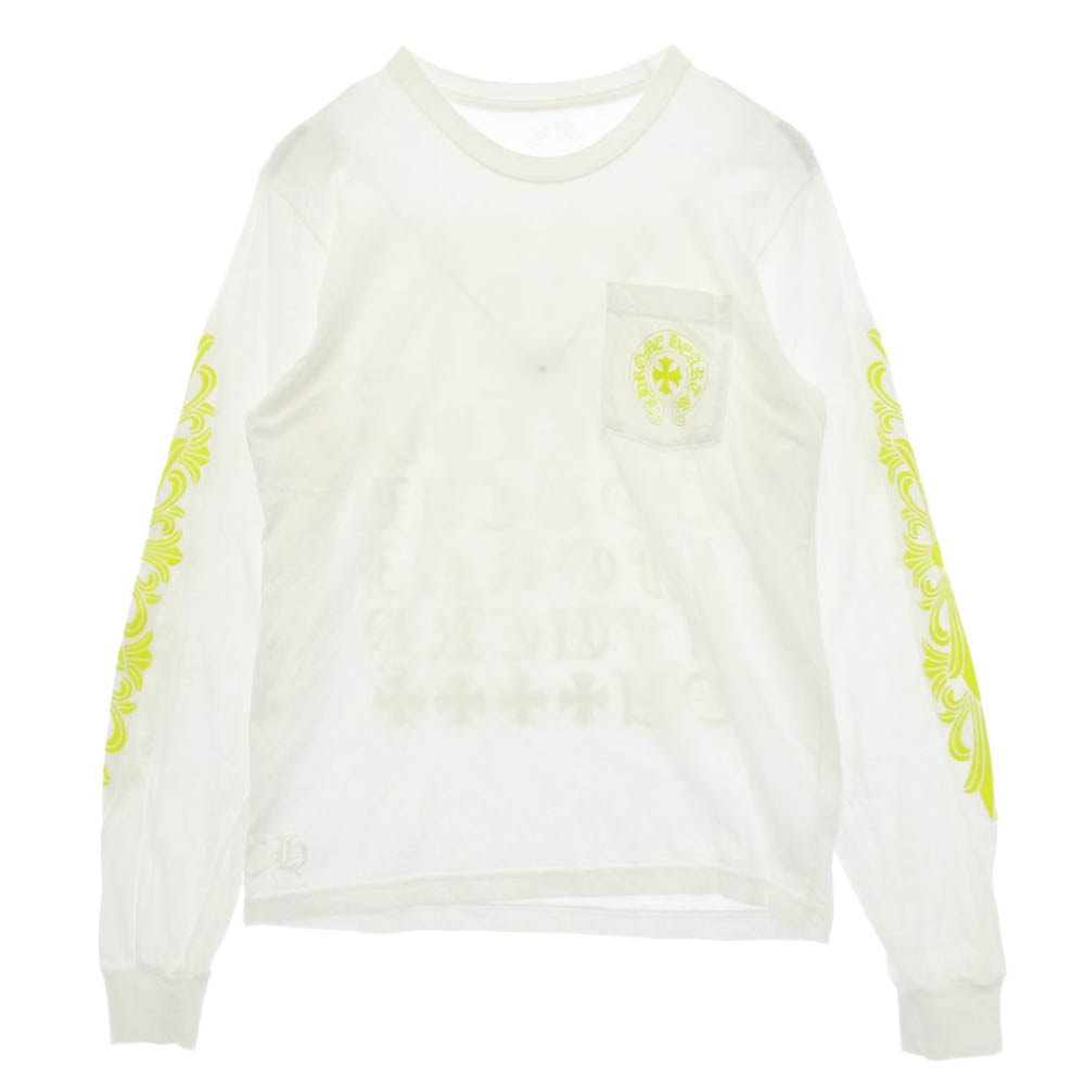 CHROME HEARTS クロムハーツ(原本無) MADE IN HOLLYWOOD VERTICAL LOGO TEE メイドインハリウッド ヴァーティカル ロゴ クルーネック ポケット 長袖  Tシャツ ロングスリーブ カットソー ホワイト系 M【中古】