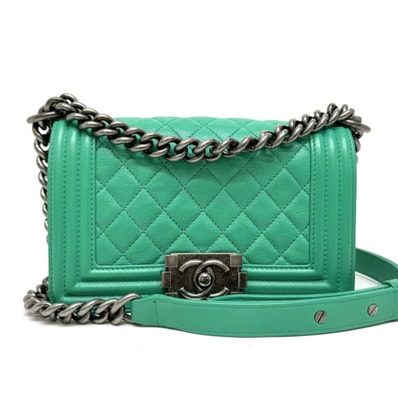 シャネル CHANEL ボーイシャネル バッグ ショルダーバッグ カーフスキン グリーン Green 緑 シルバー金具 チェーンショルダーバッグ ダブルチェーン ココマーク マトラッセ
