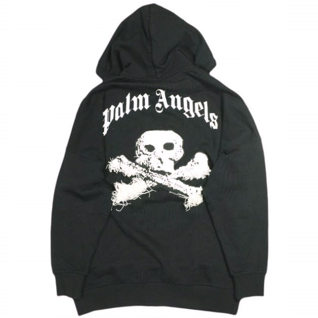 Palm Angels パームエンジェルス ポルトガル製 SKULL HOODIE スカルロゴ オーバーサイズパーカー PMBB036F19631029 M BLACK 裏毛 スウェット プルオーバー トップス g23943