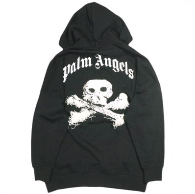 Palm Angels パームエンジェルス ポルトガル製 SKULL HOODIE スカルロゴ オーバーサイズパーカー PMBB036F19631029 M BLACK 裏毛 スウェット プルオーバー トップス g23943