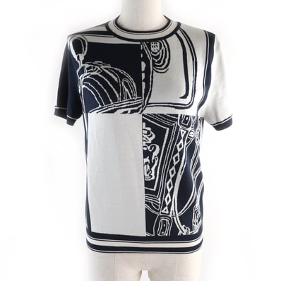 未使用品 エルメス
半袖ニット 無秩序 ネイビー ホワイト レディース 38