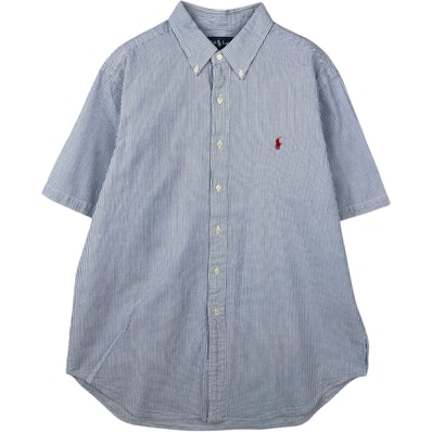 古着 ラルフローレン Ralph Lauren CLASSIC FIT シアサッカー 半袖 ボタンダウン ストライプシャツ メンズXL相当/eaa644876