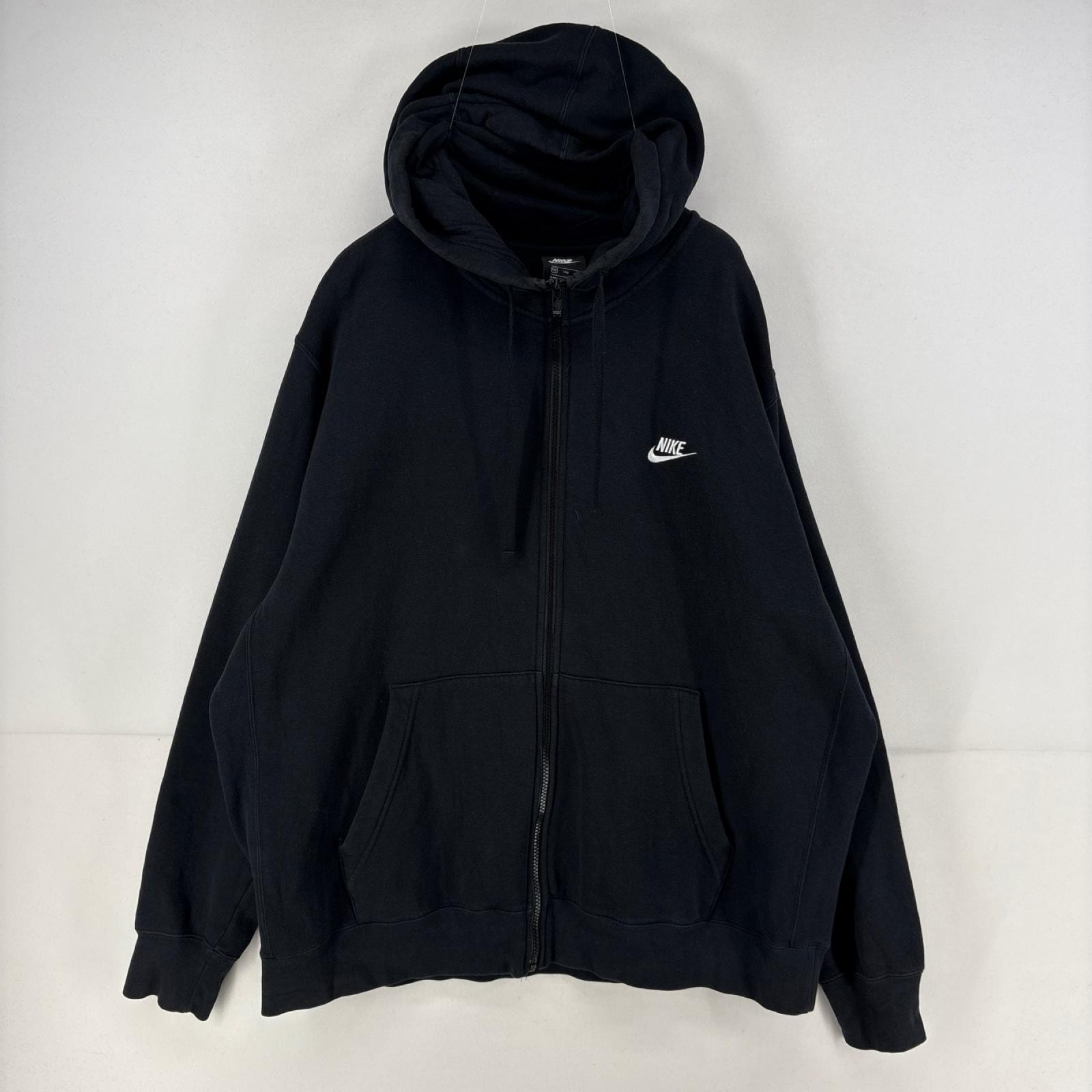 古着 ナイキ NIKE パーカー フルジップ 刺繍 ワンポイント ロゴ スウェット トレーナー 大きいサイズ 2XL  ブラック メンズ
