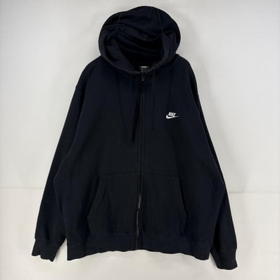 古着 ナイキ NIKE パーカー フルジップ 刺繍 ワンポイント ロゴ スウェット トレーナー 大きいサイズ 2XL ブラック メンズ