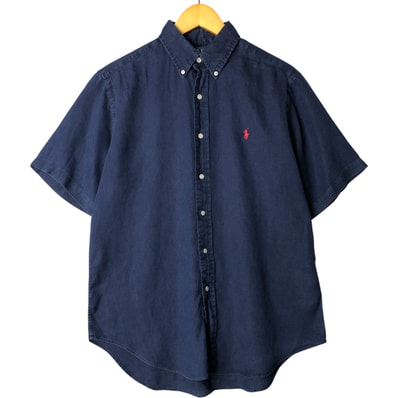 古着 ラルフローレン Ralph Lauren CLASSIC FIT 半袖 リネン ボタンダウンシャツ メンズM相当/eaa576974