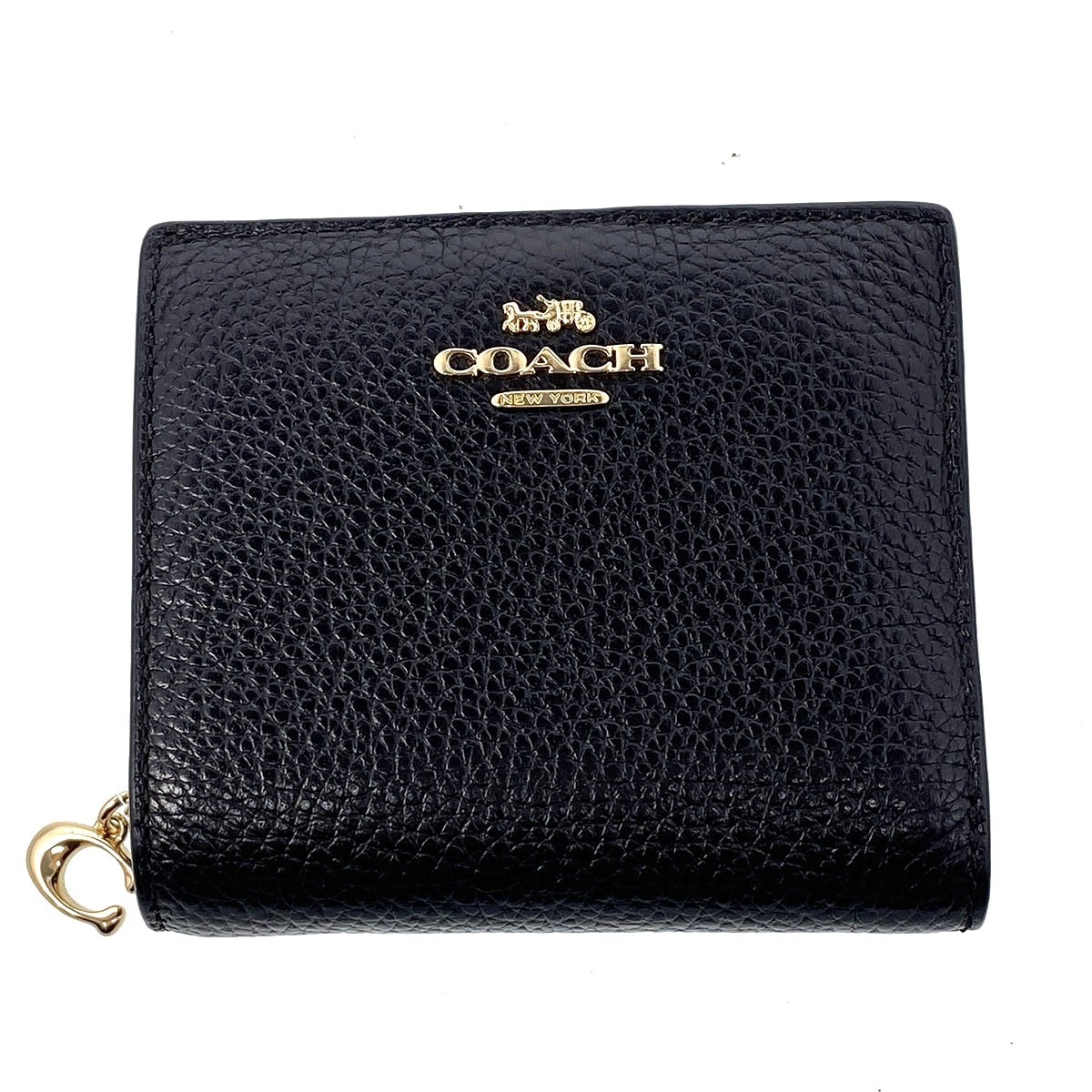 COACH コーチ スナップウォレット 二つ折り財布 C2862 レザー ブラック レディース【中古】