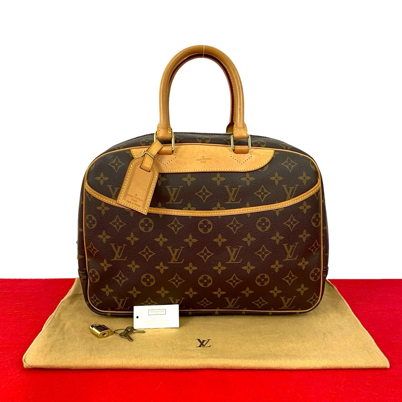 LOUIS VUITTON ルイヴィトン ドーヴィル モノグラム レザー PVC ハンドバッグ ブラウン
 26694