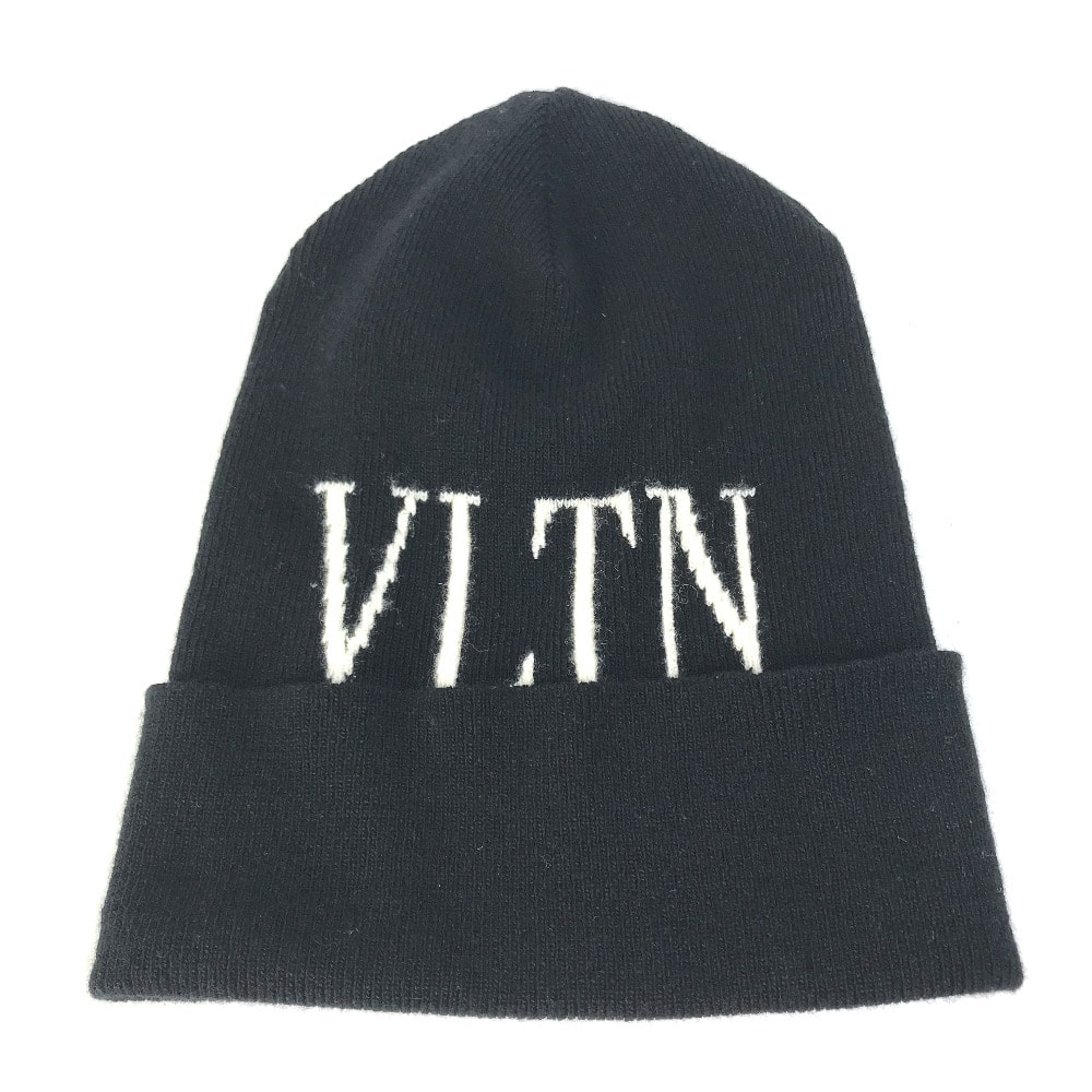 ヴァレンティノ VALENTINO VLTN ロゴ ビーニー 帽子 ニット帽 ニットキャップ ニット帽 ウール ブラック