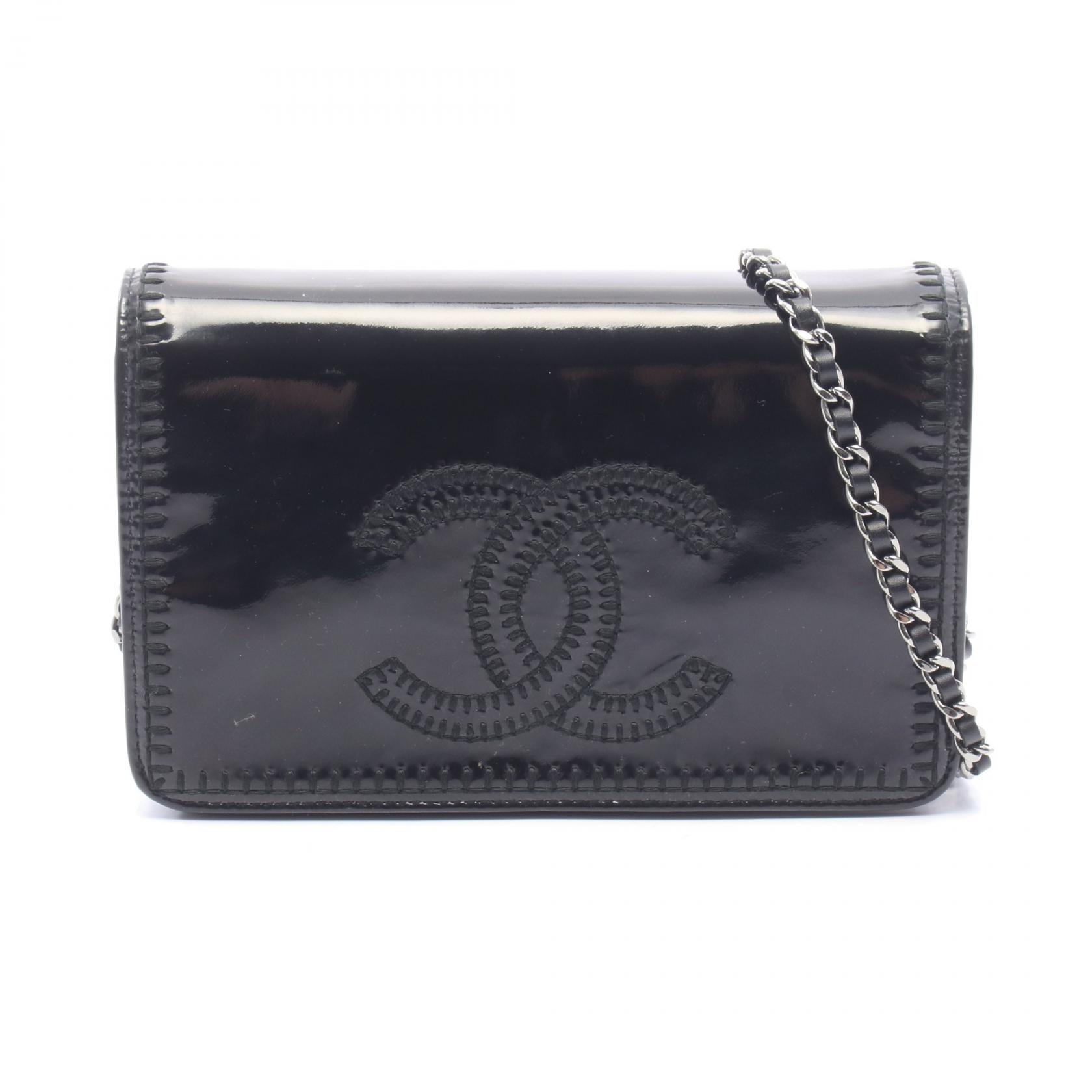 シャネル CHANEL ココマーク フルフラップ ショルダーバッグ バッグ パテントレザー レディース ブラック系 【中古】