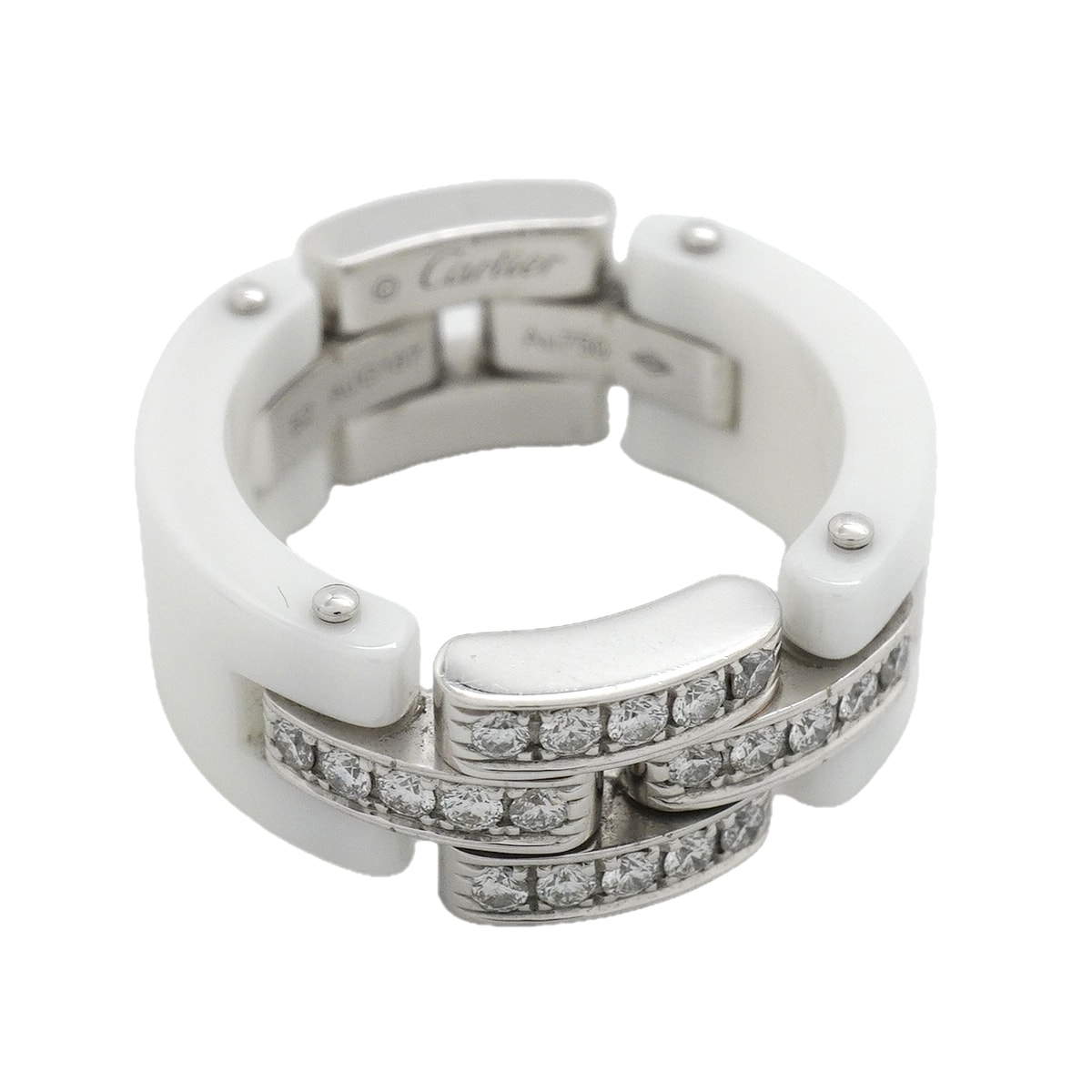 【6jkb0567】カルティエ リング マイヨンパンテール K18WG ホワイトゴールド ダイヤモンド セラミック ホワイト #52【中古】レディース