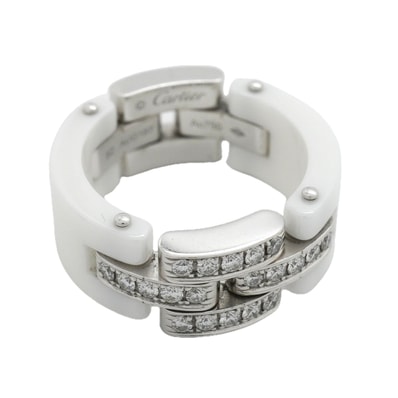 【6jkb0567】カルティエ リング マイヨンパンテール K18WG ホワイトゴールド ダイヤモンド セラミック ホワイト #52【中古】レディース