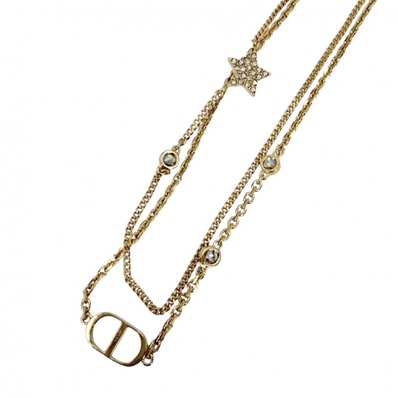 Dior ディオール ネックレス 2連 Petit CD ダブル アクセサリー 星 アジャスター付き スター ラインストーン ゴールド レディース 約8.2g 美品【中古品】
