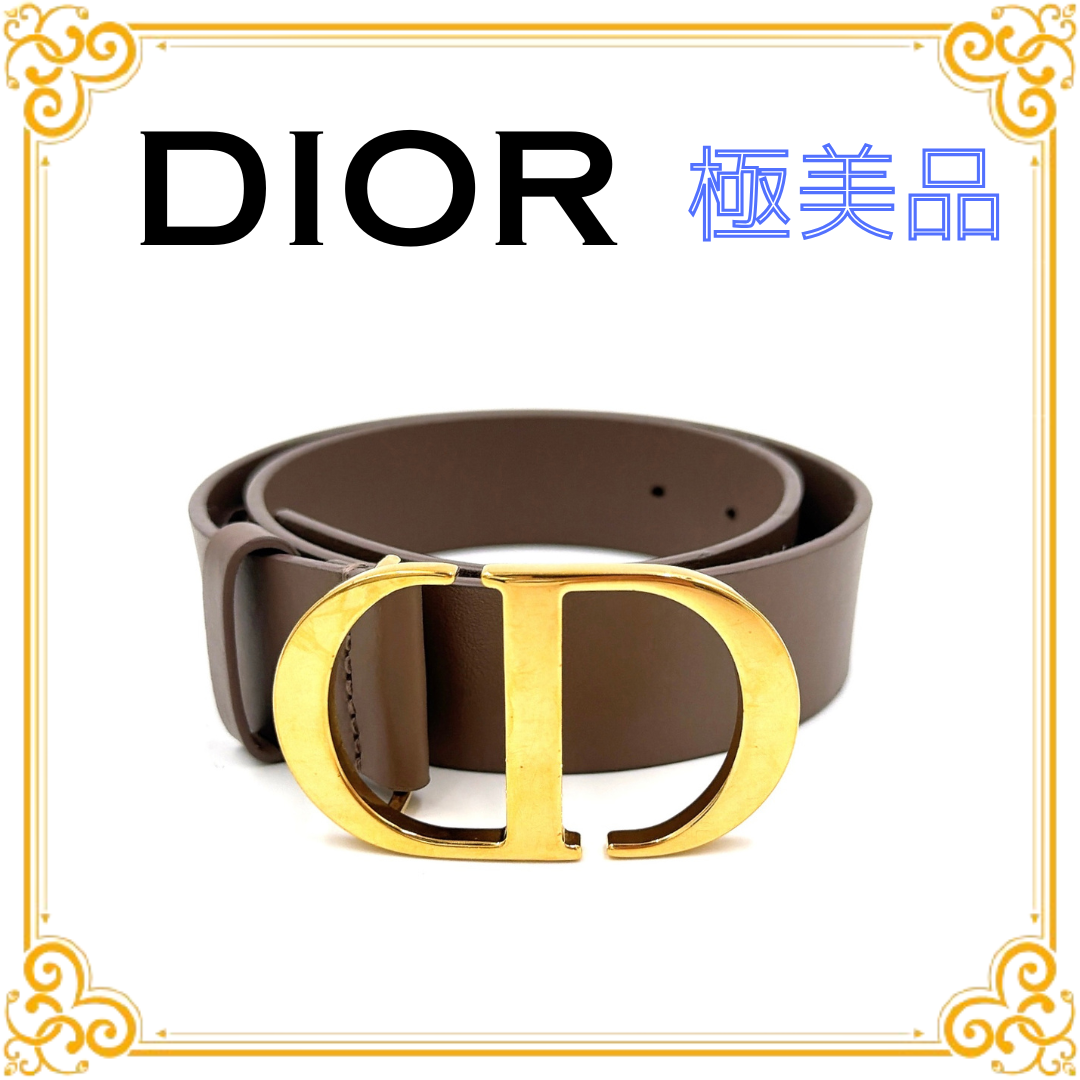■美品■ Christian Dior ディオール CDロゴ バックル 30モンテーニュ ベルト ベージュ レザー ゴールド金具 レディース 本革 ブランド