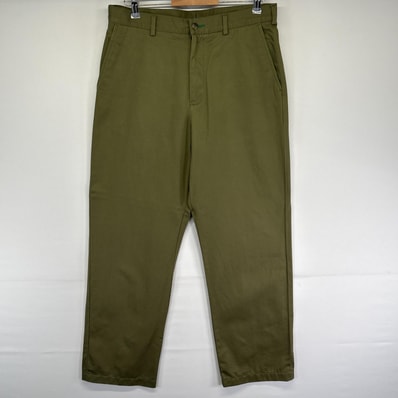 古着 トミーヒルフィガー TOMMY HILFIGER チノパンツ ストレート ワンポイントロゴ刺繍 センタープレス w34 L32 グリーン系 メンズ