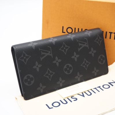 美品 LOUIS VUITTON ルイ・ヴィトン モノグラム エクリプス ポルトフォイユブラザ M61697 長財布 ブラック グレー コーティングキャンバス レザー メンズ