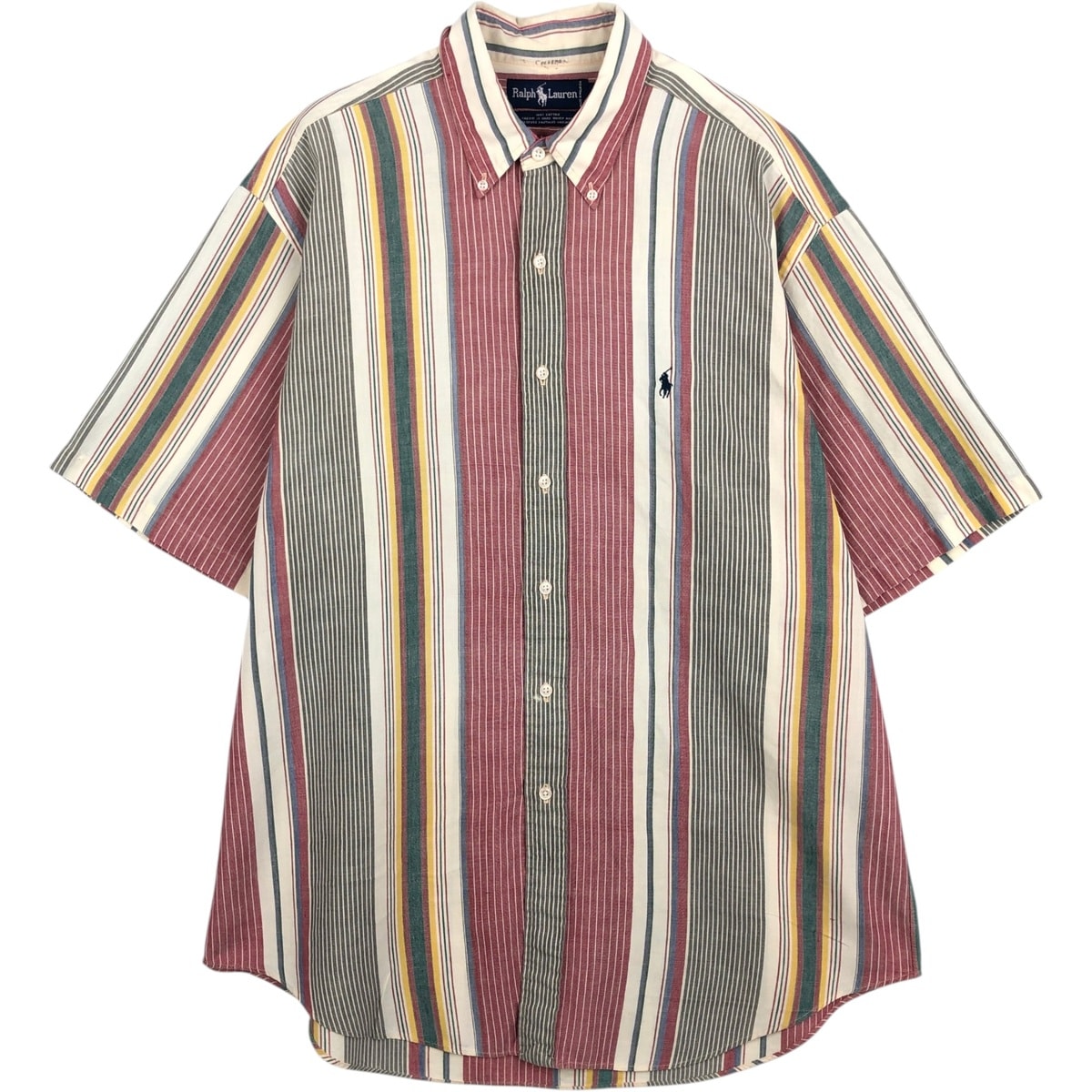 古着 ラルフローレン Ralph Lauren マルチストライプ 半袖 ボタンダウン ストライプシャツ メンズL相当/eaa643907