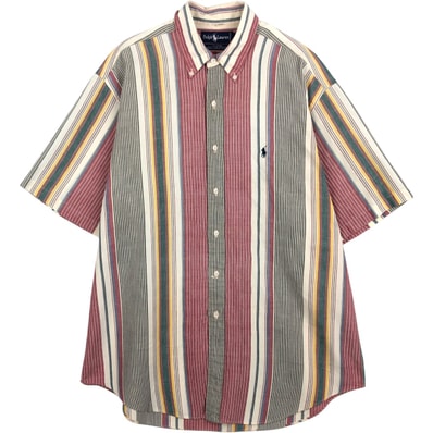 古着 ラルフローレン Ralph Lauren マルチストライプ 半袖 ボタンダウン ストライプシャツ メンズL相当/eaa643907