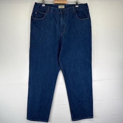 古着 エルエルビーン L.L.Bean デニム パンツ テーパード ジーパン 大きいサイズ ウェストゴム アジャスター W40 L34 ブルー系 メンズ