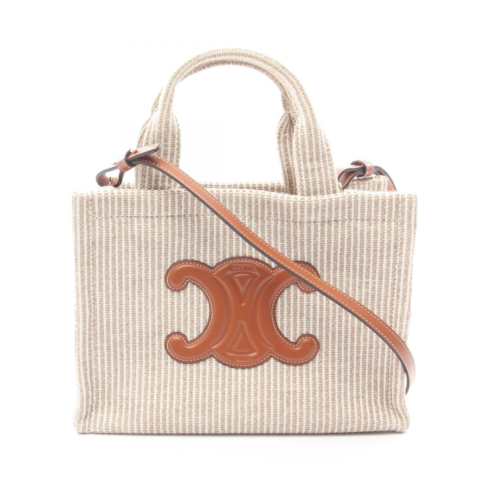 セリーヌ CELINE SMALL CABAS スモール カバ タイス トートバッグ バッグ キャンバス レザー レディース ベージュ系 / ブラウン系 199162 【中古】