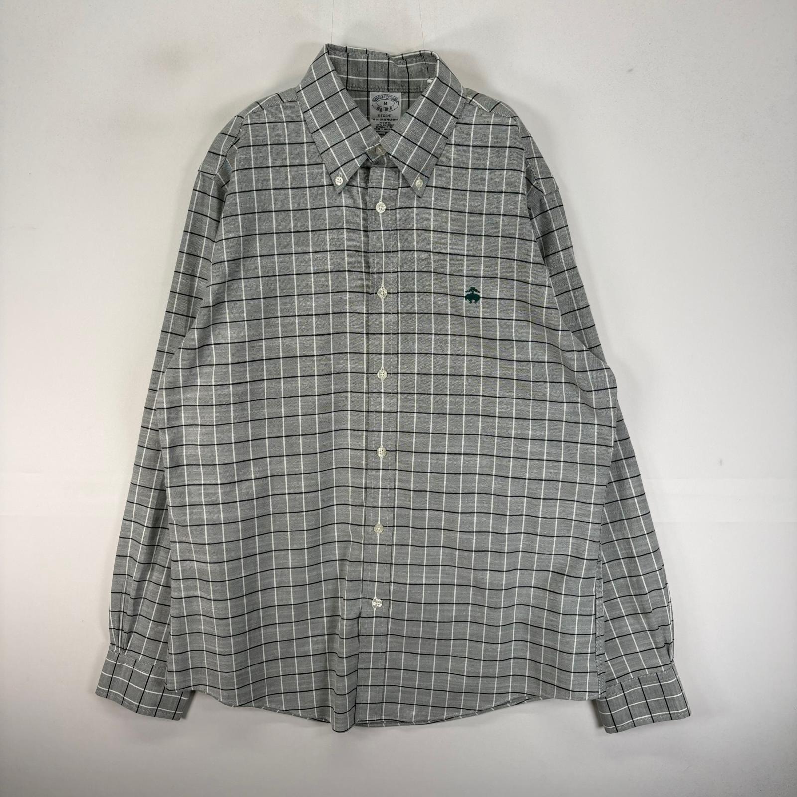 古着 ブルックスブラザーズ Brooks Brothers 長袖シャツ ボタンダウン ワンポイント M  グリーン系 チェック メンズ