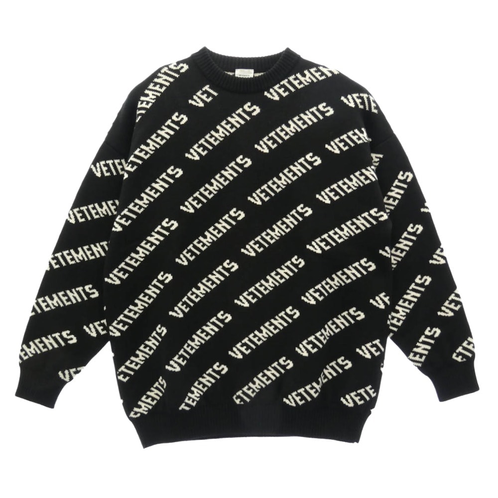 VETEMENTS ヴェトモン ニット 21AW UA53KN300B MONOGRAM KNITTED SWEATER モノグラム ニット クルーネック セーター ブラック系 S【中古】