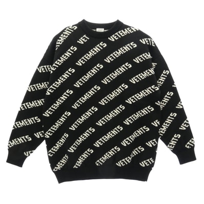 VETEMENTS ヴェトモン ニット 21AW UA53KN300B MONOGRAM KNITTED SWEATER モノグラム ニット クルーネック セーター ブラック系 S【中古】