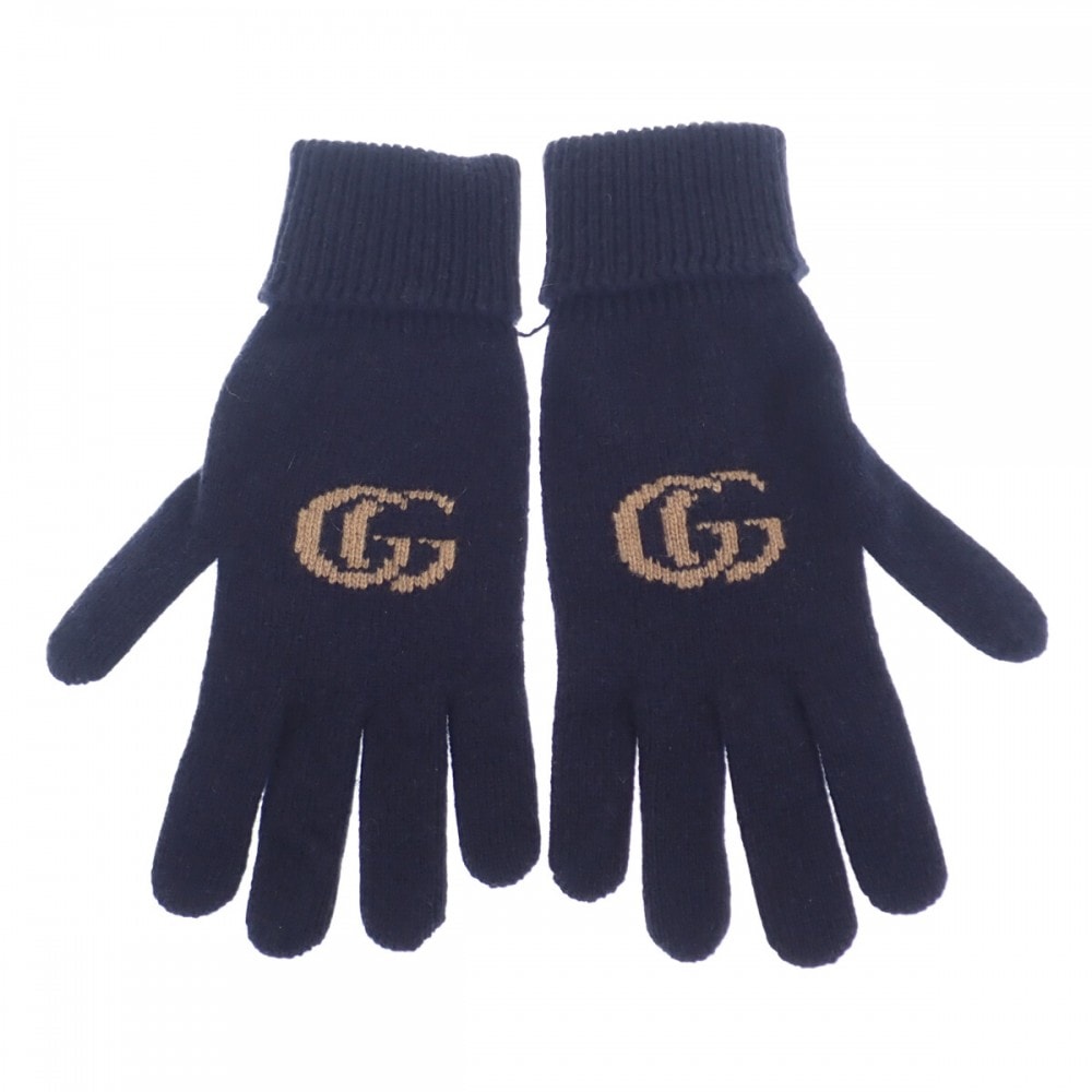 グッチ GUCCI GGロゴグローブ S 676116_4GACX_4179 手袋 カシミヤ ウール ネイビー レディース メンズ【中古】【Sランク】