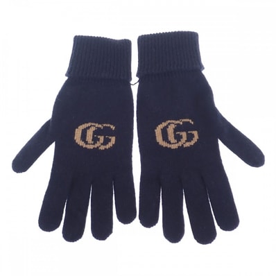グッチ GUCCI GGロゴグローブ S 676116_4GACX_4179 手袋 カシミヤ ウール ネイビー レディース メンズ【中古】【Sランク】